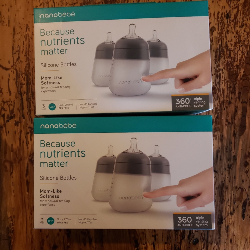 Nanobebe 9 oz silicone bottles- 2 sets of 3 bottles
